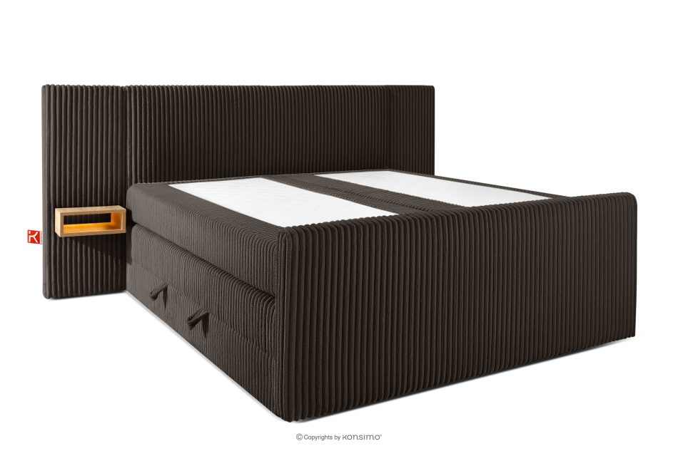 LILIUM PRO Boxspringbett mit LED-Nachttischen Doppelzimmer mittelhart 180 cm Doppelmatratze + HR-Topper Cordstoff in Dunkelbraun dunkelbraun - Foto 3