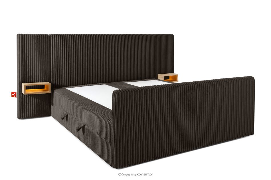 LILIUM PRO Boxspringbett mit LED-Nachttischen Doppelzimmer mittelhart 180 cm Doppelmatratze + HR-Topper Cordstoff in Dunkelbraun dunkelbraun - Foto 4