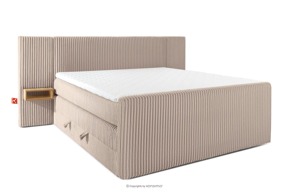 LILIUM PRO Boxspringbett mit LED-Nachttischen Doppelzimmer mittelhart 180 cm Doppelmatratze + HR-Topper Cordstoff in Taupe taupe - Foto 2