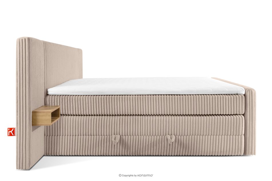 LILIUM PRO Boxspringbett mit LED-Nachttischen Doppelzimmer mittelhart 180 cm Doppelmatratze + HR-Topper Cordstoff in Taupe taupe - Foto 6
