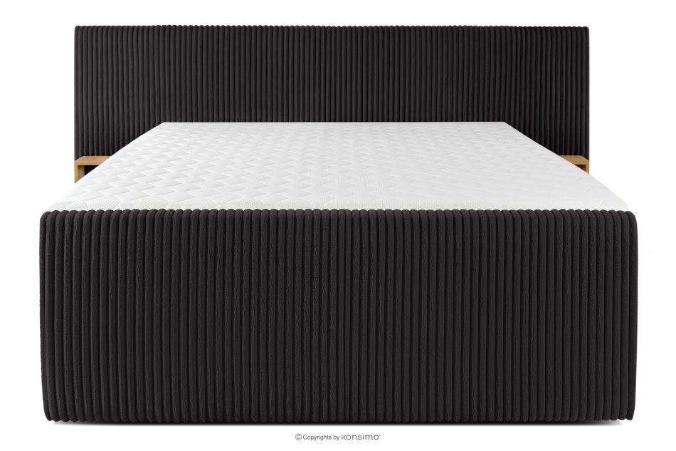 LILIUM PRO Boxspringbett mit LED-Nachttischen Doppelzimmer mittelhart 180 cm Doppelmatratze + Visco-Topper Cordstoff schwarz schwarz - Foto 5