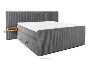 LILIUM PRO, https://konsimo.de/kollektion/lilium-pro/ Boxspringbett mit LED-Nachttischen Doppelzimmer mittelhart 180 cm Doppelmatratze + Visco-Topper Cordstoff grau grau - Foto