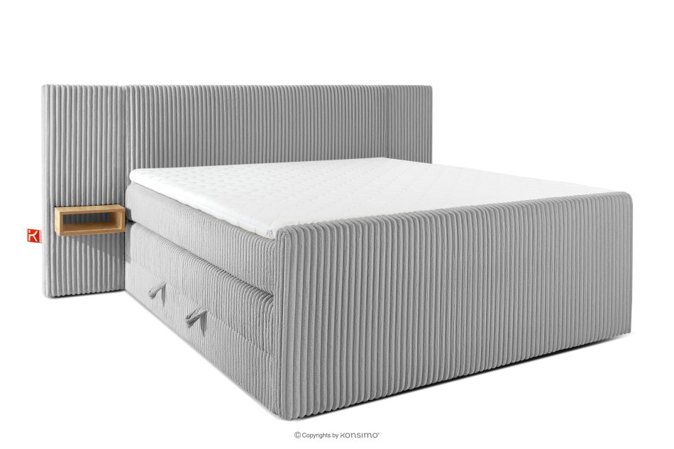 LILIUM PRO Boxspringbett mit LED-Nachttischen Doppelzimmer mittelhart 180 cm Doppelmatratze + Visco-Topper Cordstoff hellgrau hellgrau - Foto 2