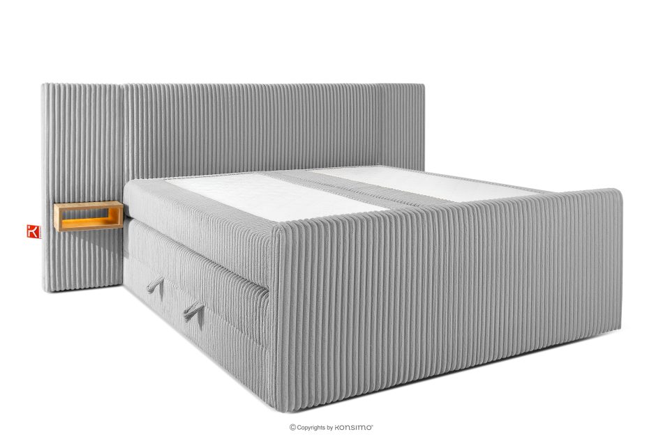 LILIUM PRO Boxspringbett mit LED-Nachttischen Doppelzimmer mittelhart 180 cm Doppelmatratze + Visco-Topper Cordstoff hellgrau hellgrau - Foto 3