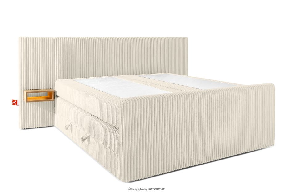 LILIUM PRO Boxspringbett mit LED-Nachttischen Doppelzimmer mittelhart 180 cm Doppelmatratze + Visco-Topper Cordstoff weiß/ecru weiß/ecru - Foto 3