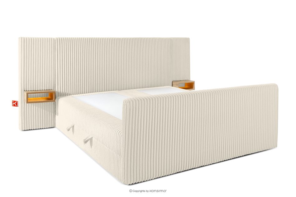 LILIUM PRO Boxspringbett mit LED-Nachttischen Doppelzimmer mittelhart 180 cm Doppelmatratze + Visco-Topper Cordstoff weiß/ecru weiß/ecru - Foto 4