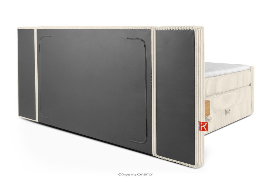 LILIUM PRO Boxspringbett mit LED-Nachttischen Doppelzimmer mittelhart 180 cm Doppelmatratze + Visco-Topper Cordstoff weiß/ecru weiß/ecru - Foto 7