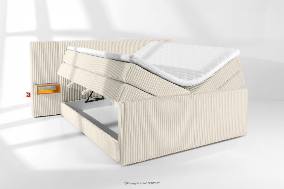 LILIUM PRO Boxspringbett mit LED-Nachttischen Doppelzimmer mittelhart 180 cm Doppelmatratze + Visco-Topper Cordstoff weiß/ecru weiß/ecru - Foto 8