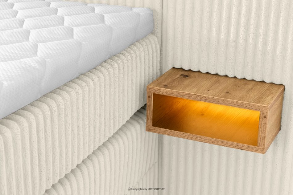 LILIUM PRO Boxspringbett mit LED-Nachttischen Doppelzimmer mittelhart 180 cm Doppelmatratze + Visco-Topper Cordstoff weiß/ecru weiß/ecru - Foto 16