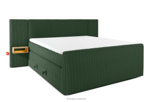 LILIUM PRO, https://konsimo.de/kollektion/lilium-pro/ Boxspringbett mit LED-Nachttischen Doppelzimmer mittelhart 180 cm Doppelmatratze + Visco-Topper Cordstoff in Dunkelgrün dunkelgrün - Foto