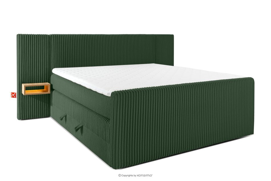 LILIUM PRO Boxspringbett mit LED-Nachttischen Doppelzimmer mittelhart 180 cm Doppelmatratze + Visco-Topper Cordstoff in Dunkelgrün dunkelgrün - Foto 0