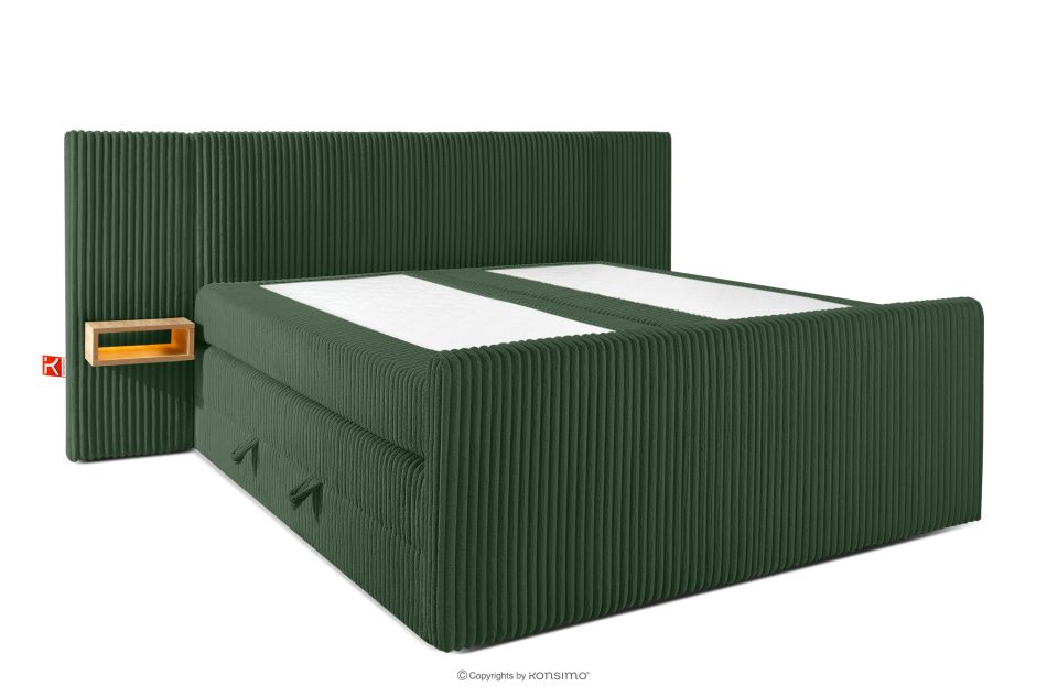 LILIUM PRO Boxspringbett mit LED-Nachttischen Doppelzimmer mittelhart 180 cm Doppelmatratze + Visco-Topper Cordstoff in Dunkelgrün dunkelgrün - Foto 3