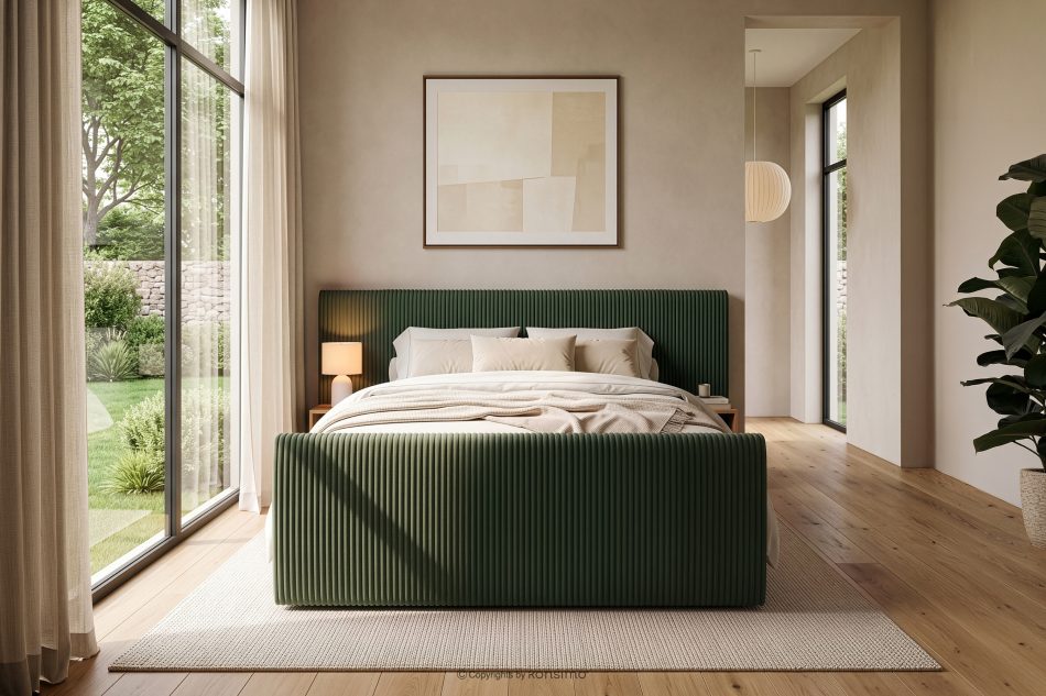 LILIUM PRO Boxspringbett mit LED-Nachttischen Doppelzimmer mittelhart 180 cm Doppelmatratze + Visco-Topper Cordstoff in Dunkelgrün dunkelgrün - Foto 23