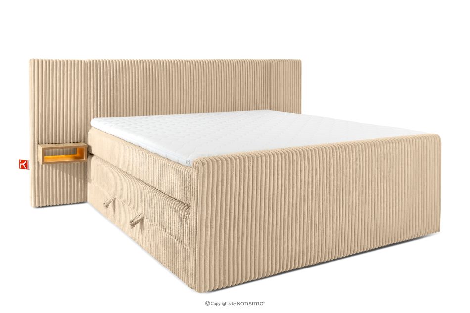 LILIUM PRO Boxspringbett mit LED-Nachttischen Doppelzimmer mittelhart 180 cm Doppelmatratze + Visco-Topper Cordstoff sandfarben sandfarben - Foto 0