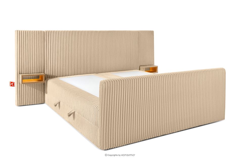 LILIUM PRO Boxspringbett mit LED-Nachttischen Doppelzimmer mittelhart 180 cm Doppelmatratze + Visco-Topper Cordstoff sandfarben sandfarben - Foto 4