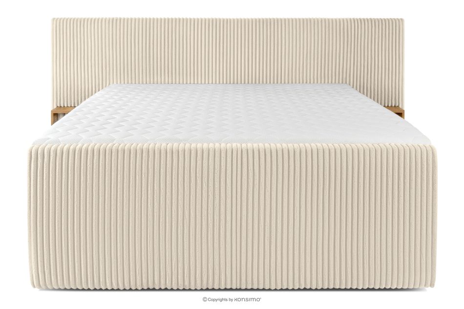 LILIUM PRO Boxspringbett mit LED-Nachttischen Doppelzimmer mittelhart 180 cm Doppelmatratze + Visco-Topper Cordstoff beige beige - Foto 5