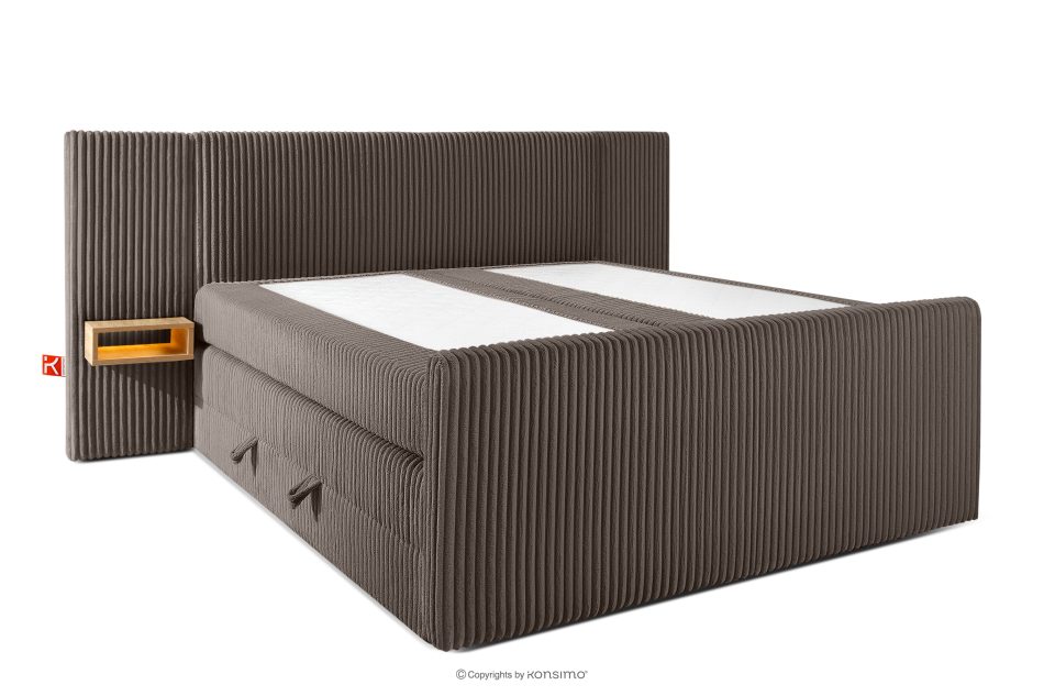 LILIUM PRO Boxspringbett mit LED-Nachttischen Doppelzimmer mittelhart 180 cm Doppelmatratze + Visco-Topper Cordstoff braun braun - Foto 3