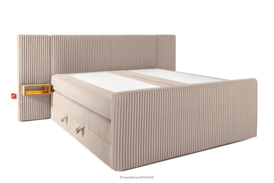 LILIUM PRO Boxspringbett mit LED-Nachttischen Doppelzimmer mittelhart 180 cm Doppelmatratze + Visco-Topper Cordstoff taupe taupe - Foto 3