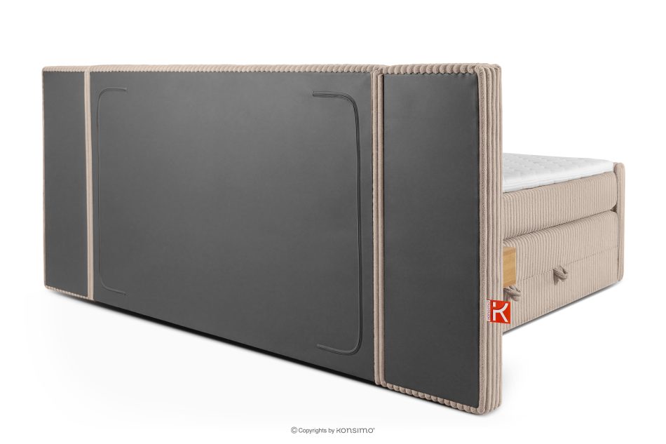 LILIUM PRO Boxspringbett mit LED-Nachttischen Doppelzimmer mittelhart 180 cm Doppelmatratze + Visco-Topper Cordstoff taupe taupe - Foto 7