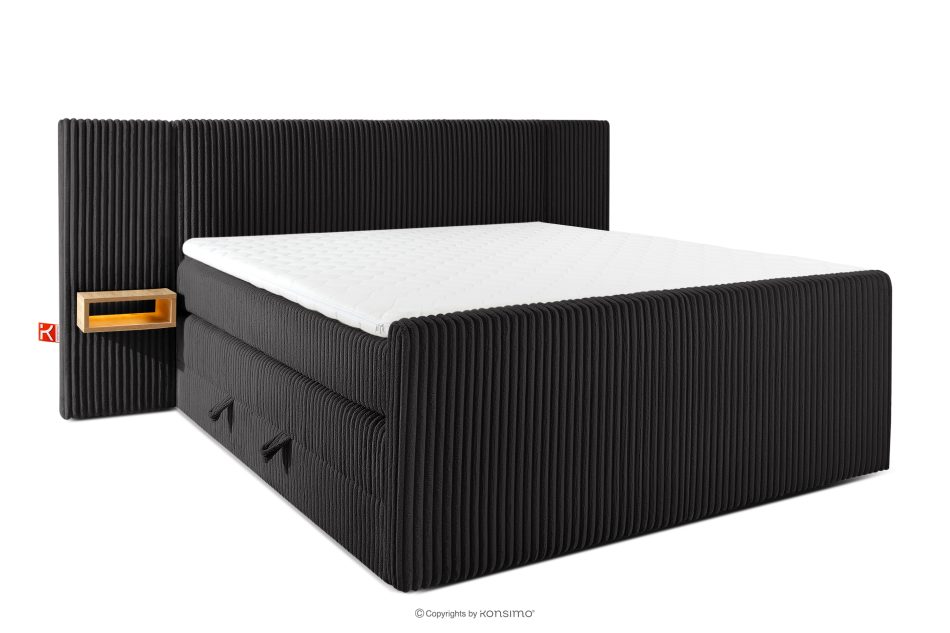 LILIUM PRO Boxspringbett mit LED-Nachttischen Doppelzimmer hart 180 cm Doppelmatratze + HR-Topper Cordstoff schwarz schwarz - Foto 0