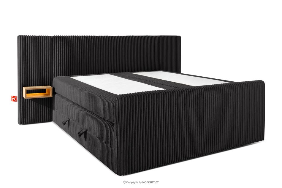 LILIUM PRO Boxspringbett mit LED-Nachttischen Doppelzimmer hart 180 cm Doppelmatratze + HR-Topper Cordstoff schwarz schwarz - Foto 3