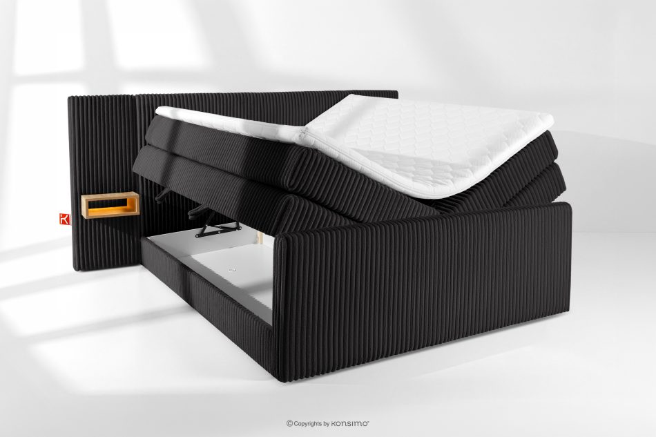 LILIUM PRO Boxspringbett mit LED-Nachttischen Doppelzimmer hart 180 cm Doppelmatratze + HR-Topper Cordstoff schwarz schwarz - Foto 8