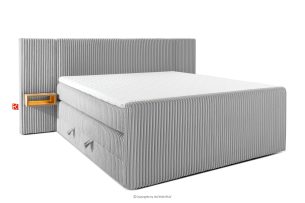 LILIUM PRO, https://konsimo.de/kollektion/lilium-pro/ Boxspringbett mit LED-Nachttischen Doppelzimmer hart 180 cm Doppelmatratze + HR-Topper aus hellgrauem Cordstoff hellgrau - Foto