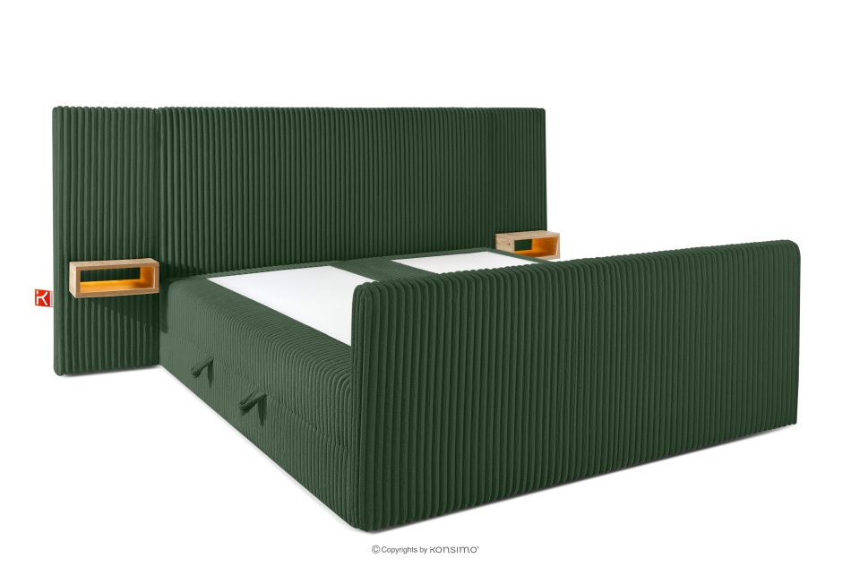 LILIUM PRO Boxspringbett mit LED-Nachttischen Doppelzimmer hart 180 cm Doppelmatratze + HR-Topper aus dunkelgrünem Cordstoff dunkelgrün - Foto 4
