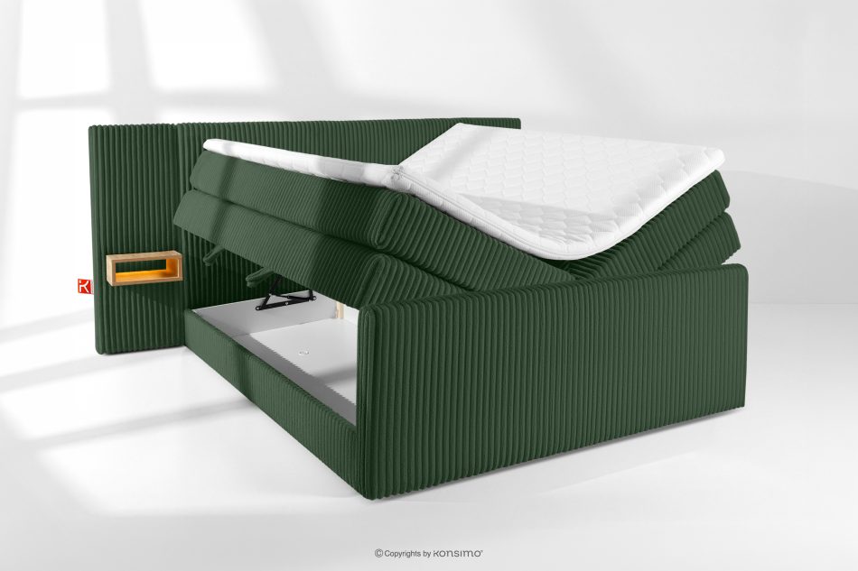 LILIUM PRO Boxspringbett mit LED-Nachttischen Doppelzimmer hart 180 cm Doppelmatratze + HR-Topper aus dunkelgrünem Cordstoff dunkelgrün - Foto 8