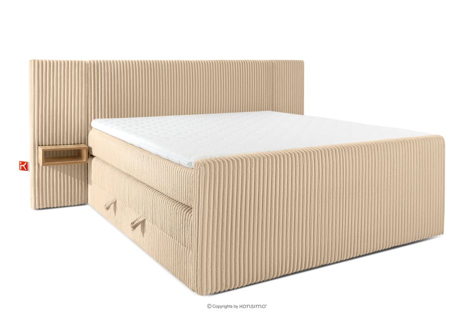 LILIUM PRO Boxspringbett mit LED-Nachttischen Doppelzimmer hart 180 cm Doppelmatratze + HR-Topper Cordstoff sandfarben sandfarben - Foto 2