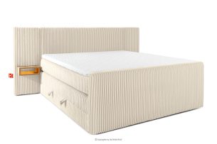 LILIUM PRO, https://konsimo.de/kollektion/lilium-pro/ Boxspringbett mit LED-Nachttischen Doppelzimmer hart 180 cm Doppelmatratze + HR-Topper Cordstoff beige beige - Foto