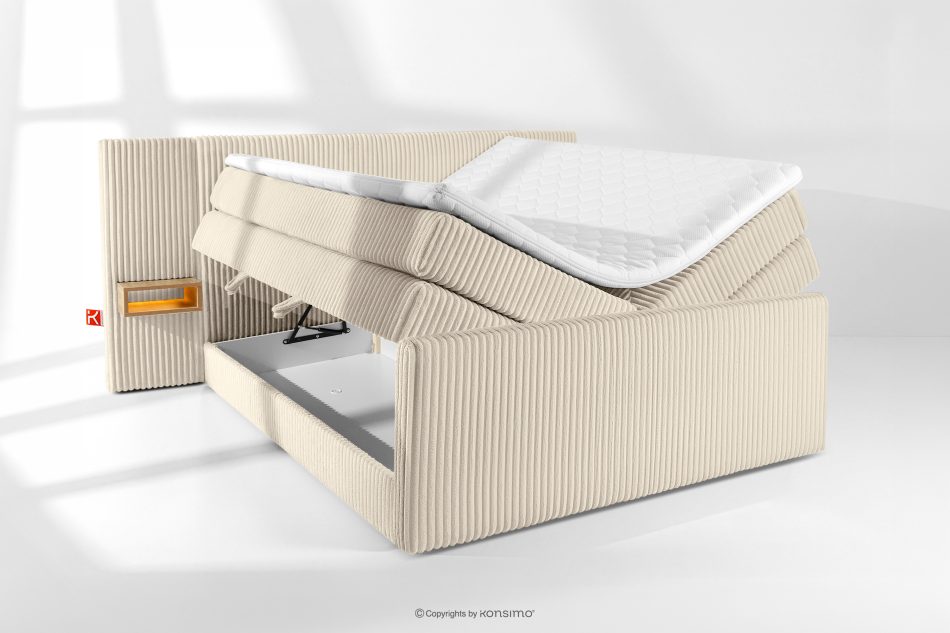 LILIUM PRO Boxspringbett mit LED-Nachttischen Doppelzimmer hart 180 cm Doppelmatratze + HR-Topper Cordstoff beige beige - Foto 8