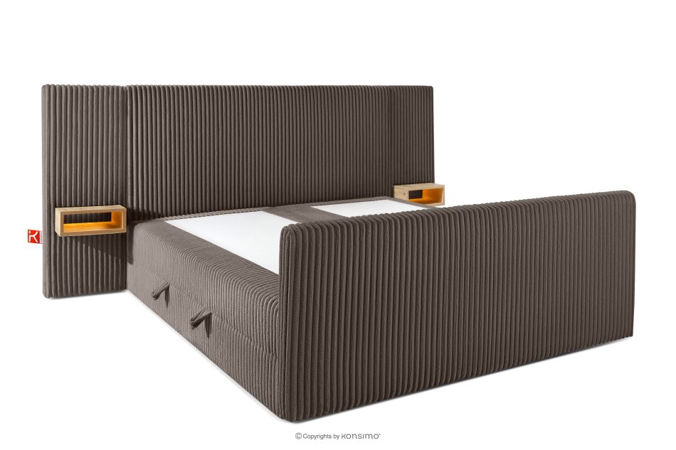 LILIUM PRO Boxspringbett mit LED-Nachttischen Doppelzimmer hart 180 cm Doppelmatratze + HR-Topper Cordstoff braun braun - Foto 4