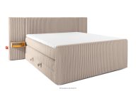 Boxspringbett mit LED-Nachttischen Doppelzimmer hart 180 cm Doppelmatratze + HR-Topper Cordstoff taupe