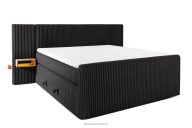 Boxspringbett mit LED-Nachttischen Doppelzimmer hart 180 cm Doppelmatratze + Visco-Topper Cordstoff schwarz