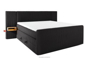 LILIUM PRO, https://konsimo.de/kollektion/lilium-pro/ Boxspringbett mit LED-Nachttischen Doppelzimmer hart 180 cm Doppelmatratze + Visco-Topper Cordstoff schwarz schwarz - Foto