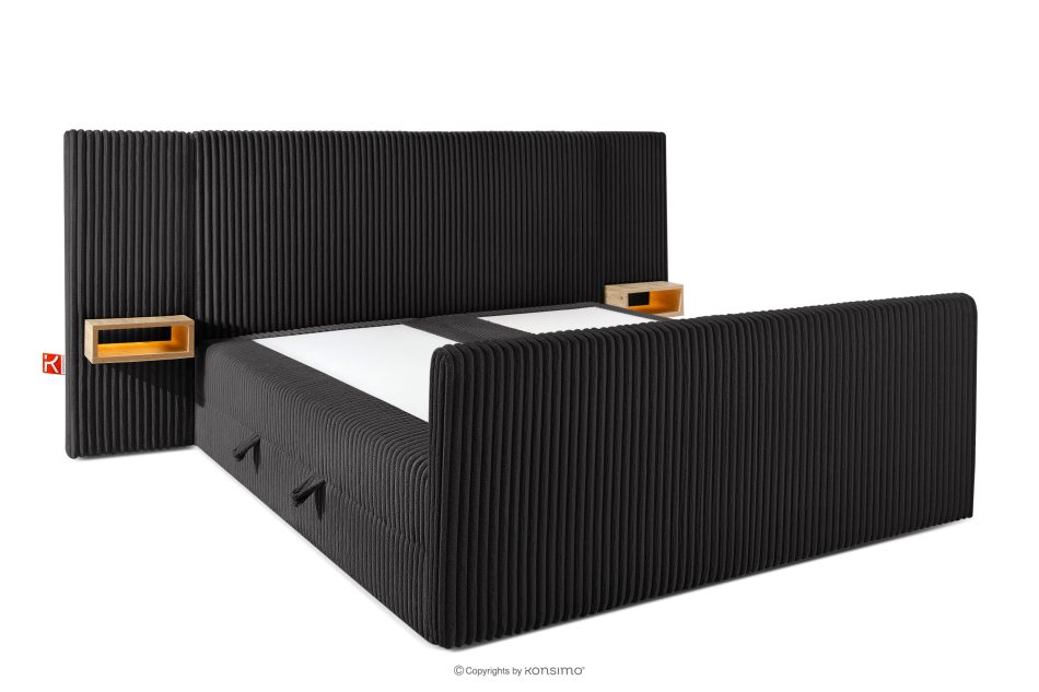 LILIUM PRO Boxspringbett mit LED-Nachttischen Doppelzimmer hart 180 cm Doppelmatratze + Visco-Topper Cordstoff schwarz schwarz - Foto 4
