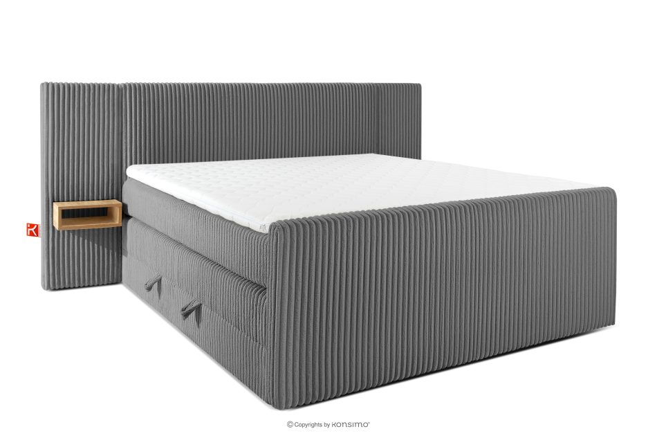 LILIUM PRO Boxspringbett mit LED-Nachttischen Doppelzimmer hart 180 cm Doppelmatratze + Visco-Topper Cordstoff grau grau - Foto 2