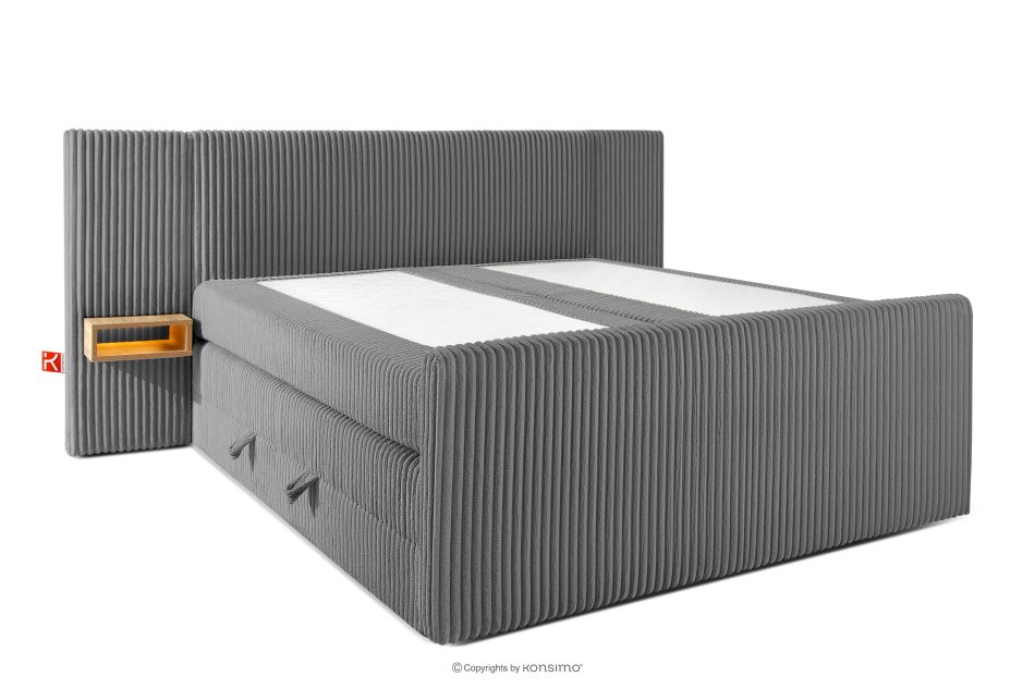 LILIUM PRO Boxspringbett mit LED-Nachttischen Doppelzimmer hart 180 cm Doppelmatratze + Visco-Topper Cordstoff grau grau - Foto 3