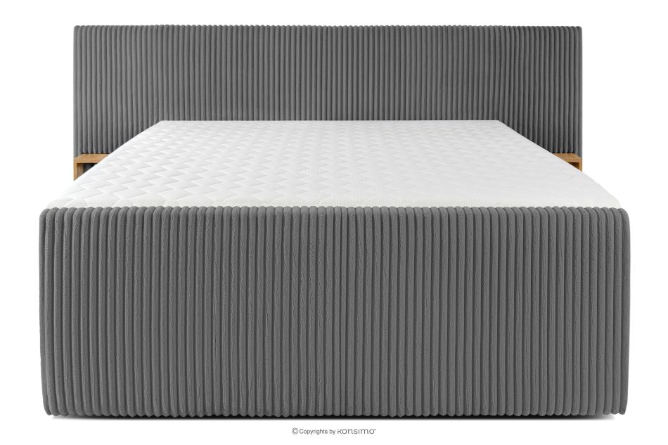 LILIUM PRO Boxspringbett mit LED-Nachttischen Doppelzimmer hart 180 cm Doppelmatratze + Visco-Topper Cordstoff grau grau - Foto 5