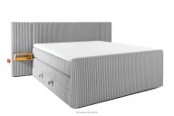 Boxspringbett mit LED-Nachttischen Doppelzimmer hart 180 cm Doppelmatratze + Visco-Topper Cordstoff hellgrau