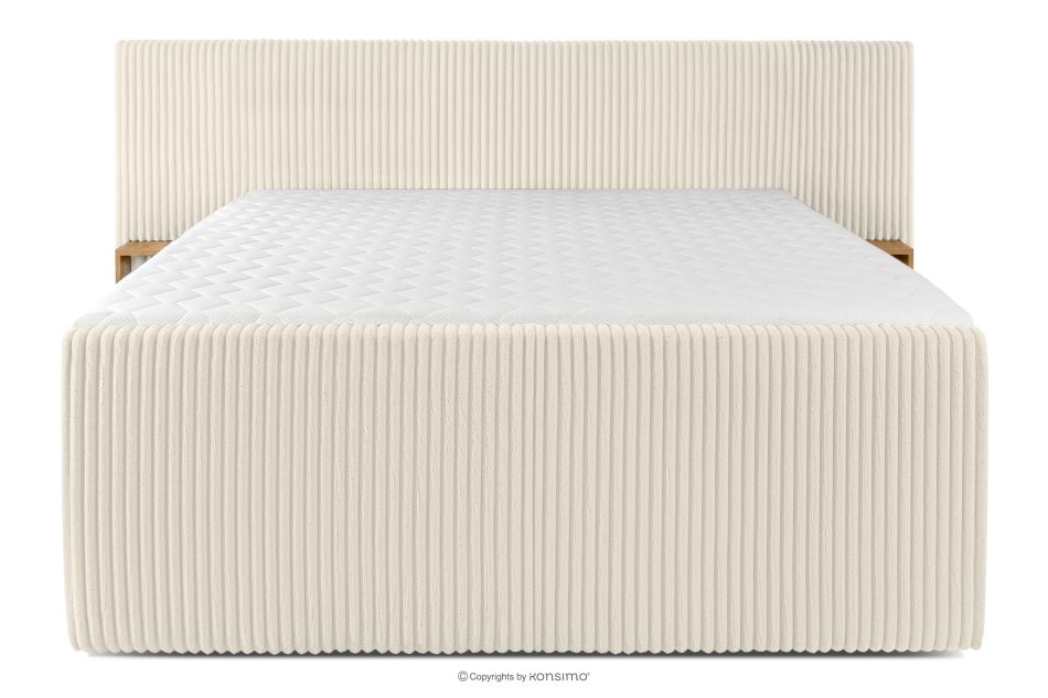 LILIUM PRO Boxspringbett mit LED-Nachttischen Doppelzimmer hart 180 cm Doppelmatratze + Visco-Topper Cordstoff weiß/ecru weiß/ecru - Foto 5