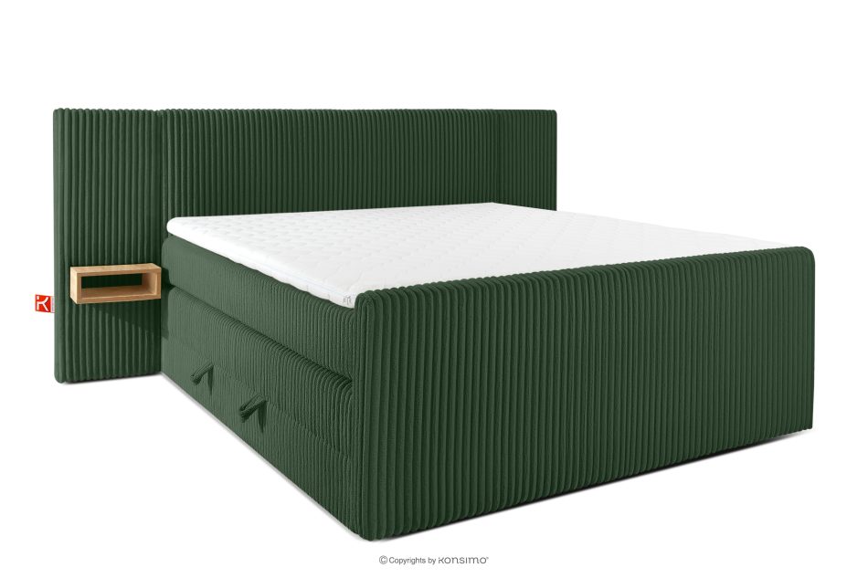 LILIUM PRO Boxspringbett mit LED-Nachttischen Doppelzimmer hart 180 cm Doppelmatratze + Visco-Topper Cordstoff dunkelgrün dunkelgrün - Foto 2
