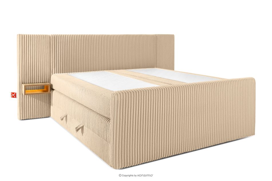 LILIUM PRO Boxspringbett mit LED-Nachttischen Doppelzimmer hart 180 cm Doppelmatratze + Visco-Topper Cordstoff sandfarben sandfarben - Foto 3