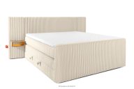 Boxspringbett mit LED-Nachttischen Doppelzimmer hart 180 cm Doppelmatratze + Visco-Topper Cordstoff beige