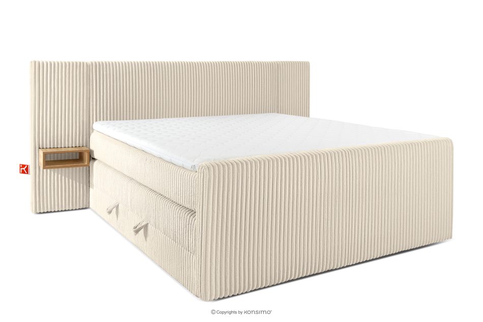 LILIUM PRO Boxspringbett mit LED-Nachttischen Doppelzimmer hart 180 cm Doppelmatratze + Visco-Topper Cordstoff beige beige - Foto 2