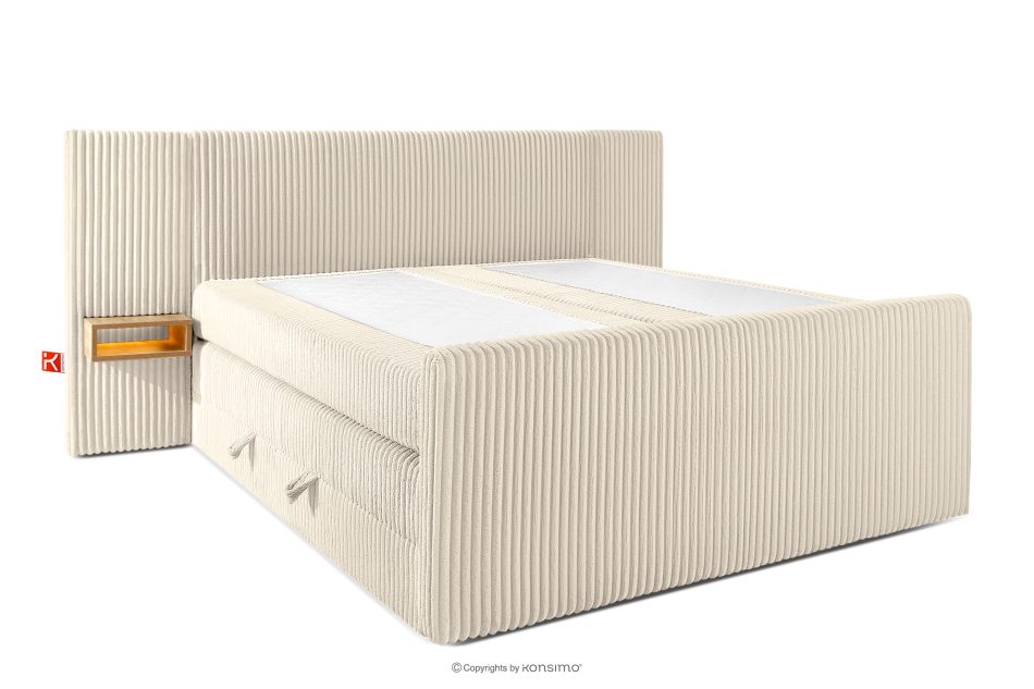 LILIUM PRO Boxspringbett mit LED-Nachttischen Doppelzimmer hart 180 cm Doppelmatratze + Visco-Topper Cordstoff beige beige - Foto 3