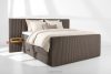 LILIUM PRO Boxspringbett mit LED-Nachttischen Doppelzimmer hart 180 cm Doppelmatratze + Visco-Topper Cordstoff braun braun - Foto 2