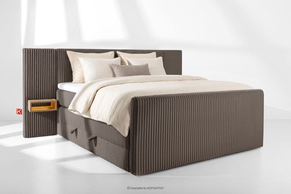 LILIUM PRO Boxspringbett mit LED-Nachttischen Doppelzimmer hart 180 cm Doppelmatratze + Visco-Topper Cordstoff braun braun - Foto 1