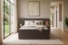 LILIUM PRO Boxspringbett mit LED-Nachttischen Doppelzimmer hart 180 cm Doppelmatratze + Visco-Topper Cordstoff braun braun - Foto 24